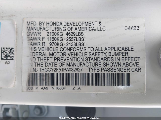 1HGCY2F51PA032627 Honda lfc5