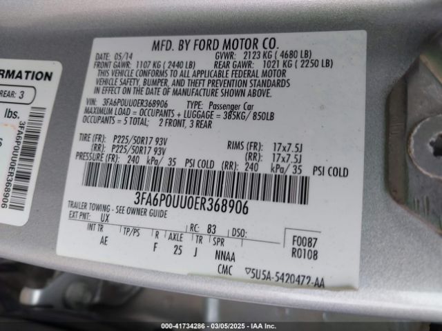3FA6P0UU0ER368906 Ford Fusion Hybrid S