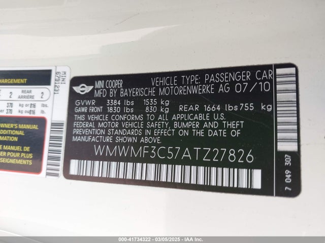2010 MINI COOPER WMWMF3C57ATZ27826 Photo 8