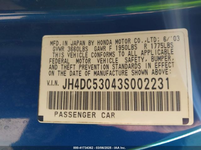 2003 ACURA RSX JH4DC53043S002231 Photo 8