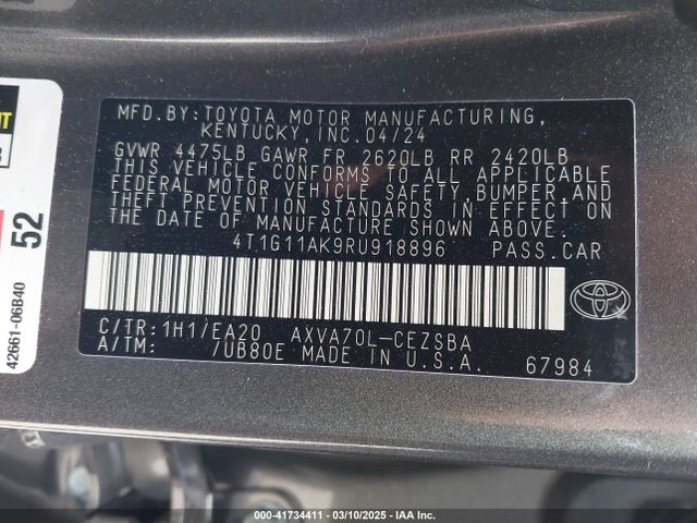 4T1G11AK9RU918896 Toyota CAMRY SE