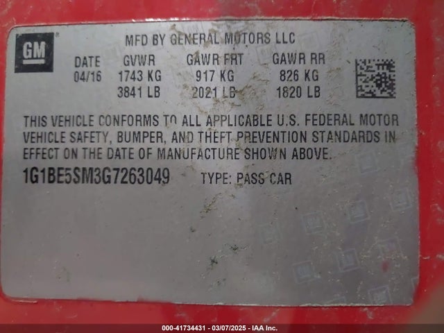 1G1BE5SM3G7263049 Chevrolet Cruze Lt Auto