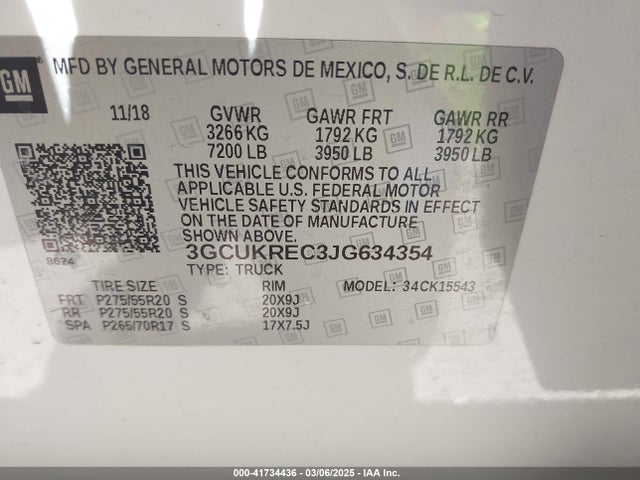 3GCUKREC3JG634354 Chevrolet Silverado 1500 2lt