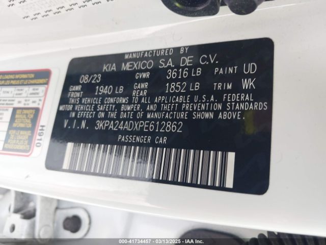 3KPA24ADXPE612862 KIA RIO S
