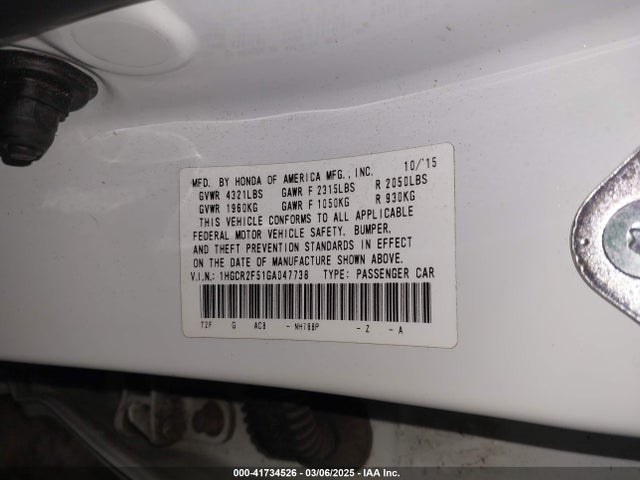 1HGCR2F51GA047738 Honda Accord Sport