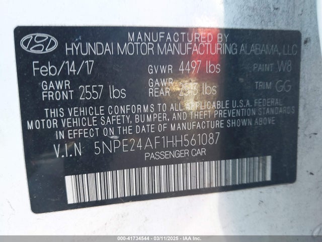 5NPE24AF1HH561087 Hyundai SONATA SE
