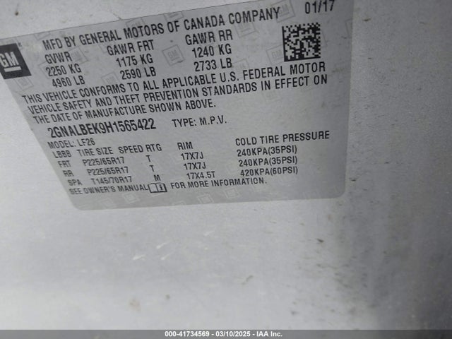 2GNALBEK9H1565422 Chevrolet EQUINOX LS