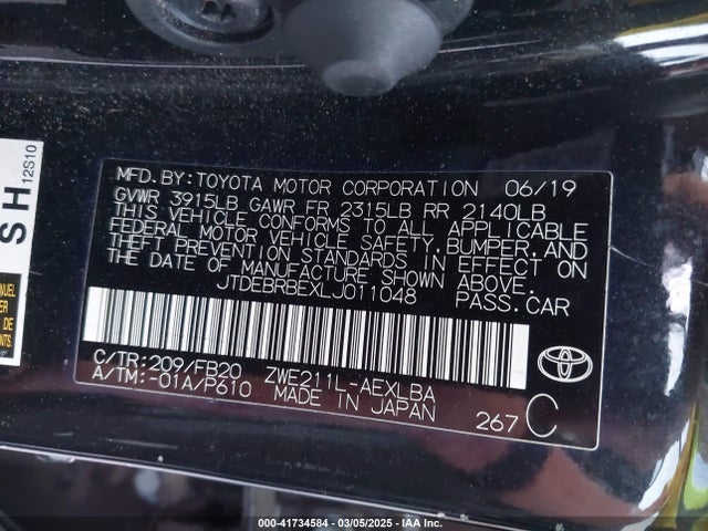 Toyota Corolla Hybrid Le 2020 JTDEBRBEXLJ011048 Image 9