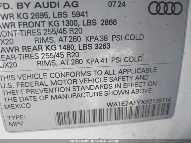 WA1E2AFYXR2135114 Audi Q5 Premium Plus 55 Tfsi E S Line Quattro S Tronic