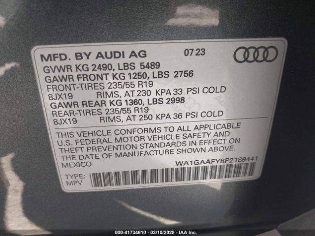 WA1GAAFY8P2189441 Audi Q5 Premium 45 Tfsi S Line Quattro