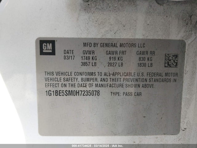 1G1BE5SM0H7235078 Chevrolet Cruze Lt Auto