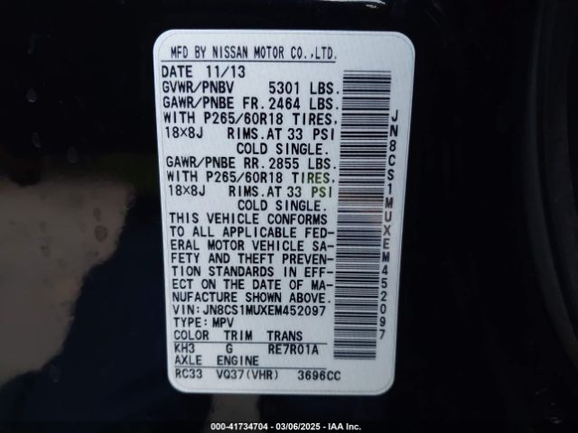 JN8CS1MUXEM452097 Infiniti QX70
