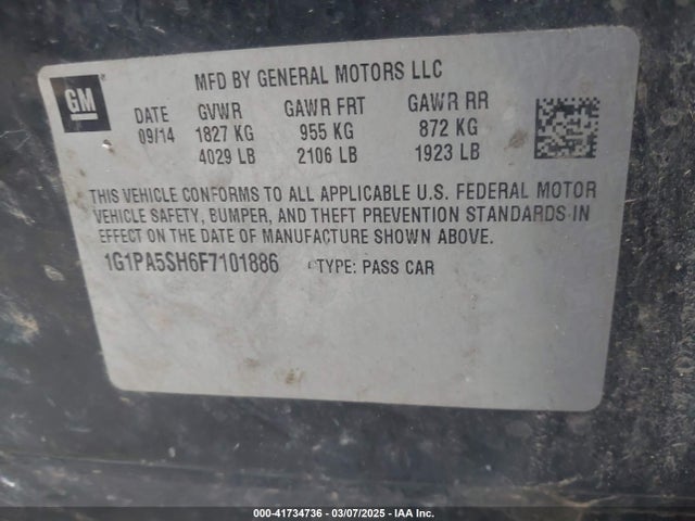 1G1PA5SH6F7101886 Chevrolet Cruze Ls Auto