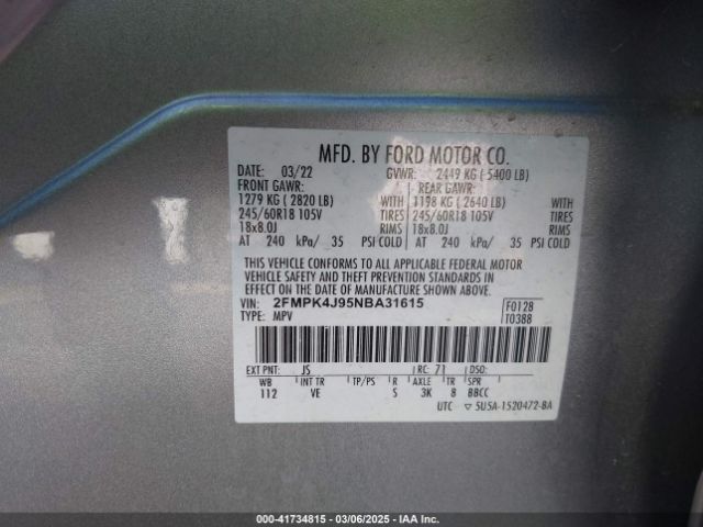 2FMPK4J95NBA31615 Ford EDGE SEL