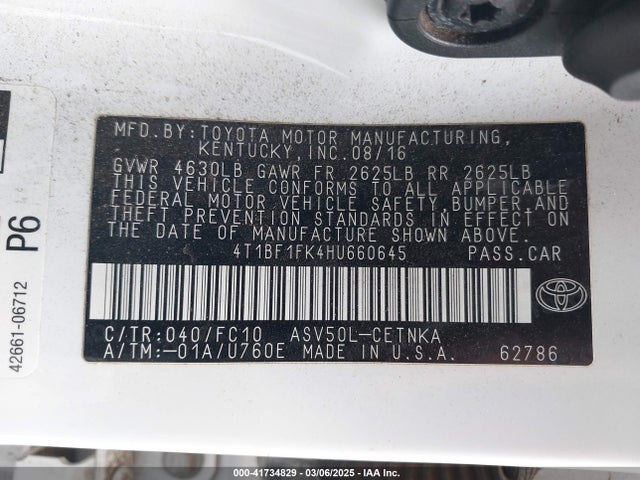 4T1BF1FK4HU660645 Toyota 2ar-fe