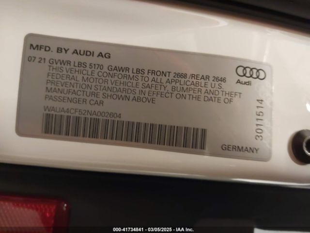 WAUA4CF52NA002604 Audi S5 Sportback Premium Tfsi Quattro Tiptronic