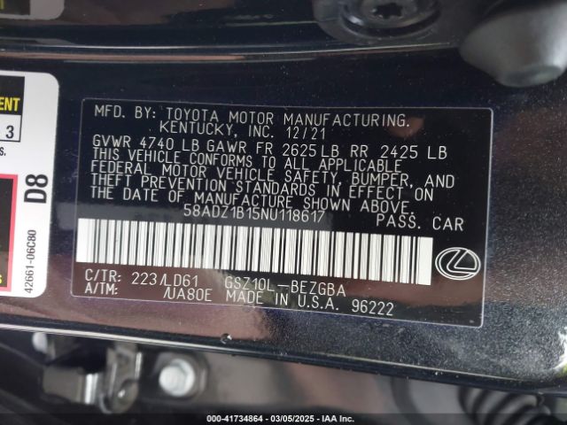 58ADZ1B15NU118617 Lexus ES 350