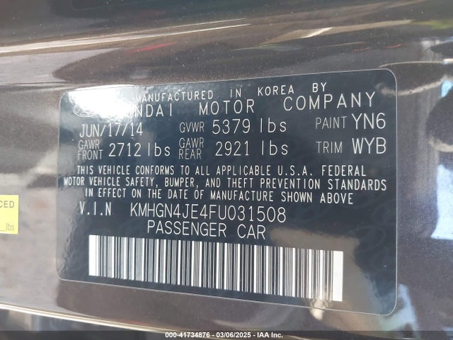KMHGN4JE4FU031508 Hyundai Genesis 3.8
