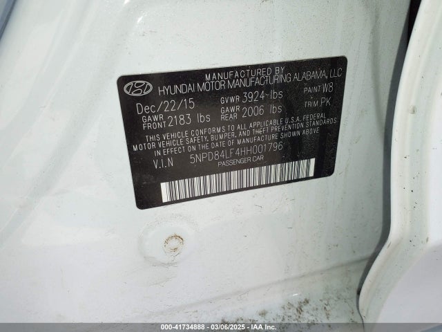 5NPD84LF4HH001796 Hyundai ELANTRA SE
