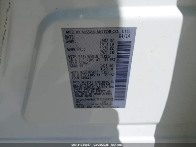 5N1AL0MN9EC535802 Infiniti QX60