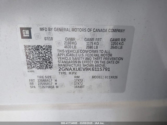 2GNAXUEV9K6115791 Chevrolet EQUINOX LT