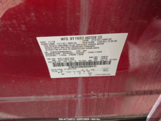 2FMGK5D86KBA08445 Ford Flex Limited