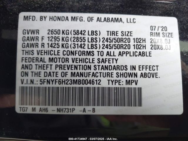 5FNYF6H23MB004612 Honda Pilot Awd Special Edition
