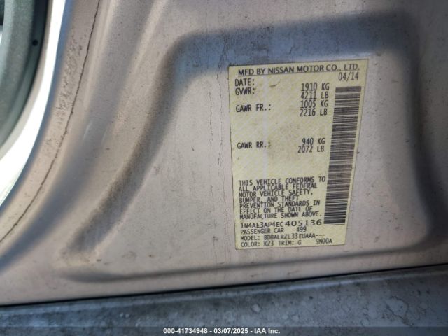 1N4AL3AP4EC405136 Nissan Altima 2.5/2.5 S/2.5 Sl/2.5 Sv