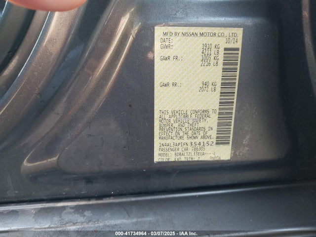Nissan Altima 2.5 Sl 2015 1N4AL3AP1FN354152 Image 9