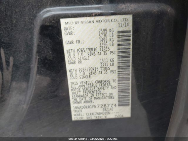 1N6AD0ER1FN728774 Nissan Frontier Sv