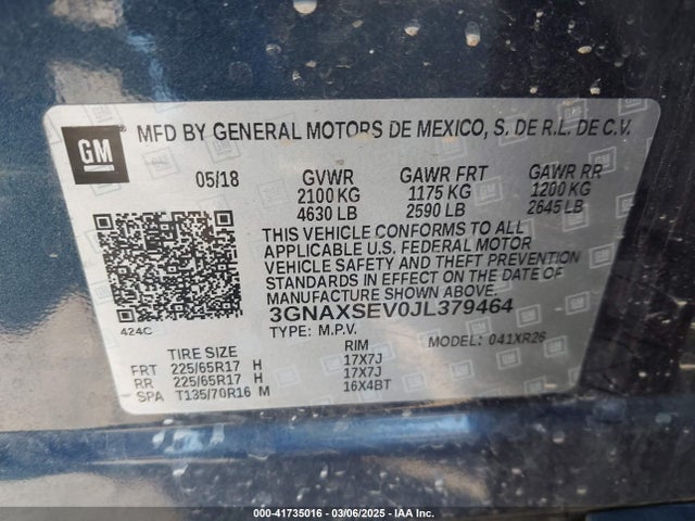 3GNAXSEV0JL379464 Chevrolet EQUINOX LT