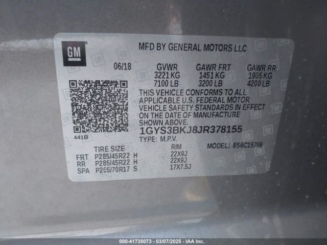 1GYS3BKJ8JR378155 Cadillac Escalade Luxury