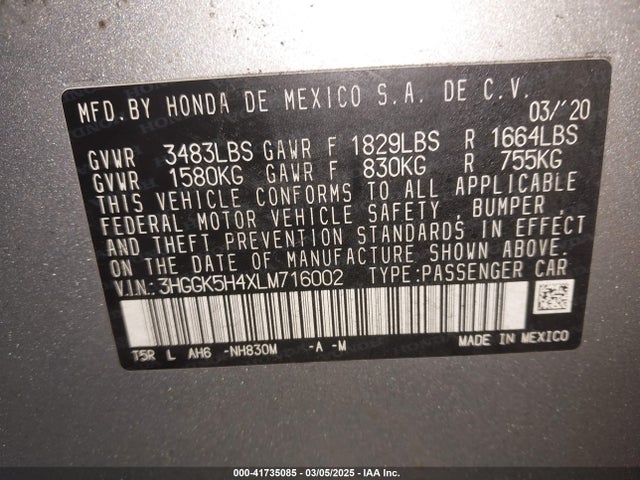 3HGGK5H4XLM716002 Honda FIT LX