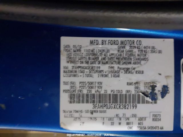 2012 FORD FUSION 3FAHP0JGXCR382199 Photo 8