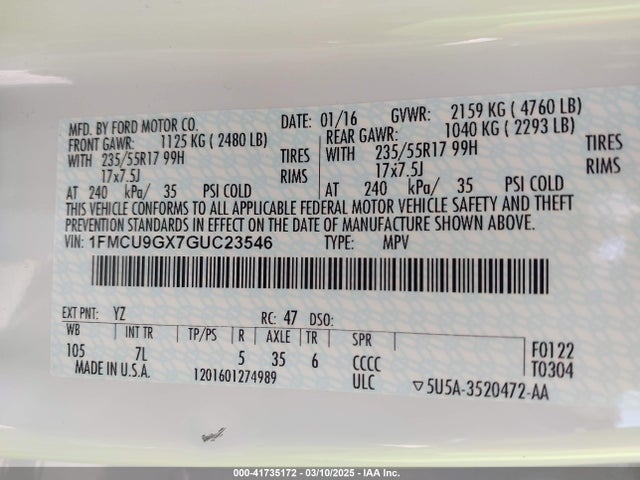 1FMCU9GX7GUC23546 Ford ESCAPE SE