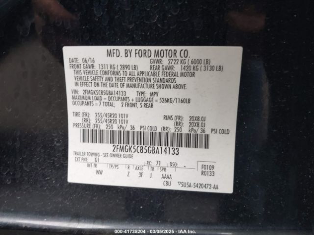 2FMGK5C85GBA14133 Ford FLEX SEL