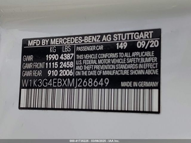 W1K3G4EBXMJ268649 Mercedes-Benz A 220