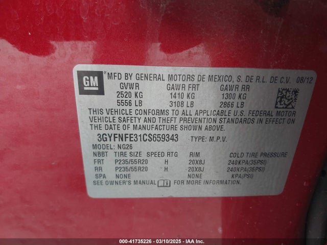 2012 CADILLAC SRX 3GYFNFE31CS659343 Photo 8