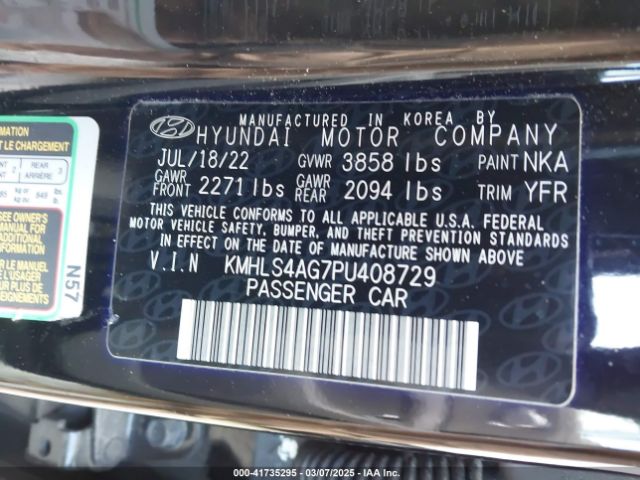 KMHLS4AG7PU408729 Hyundai ELANTRA SEL