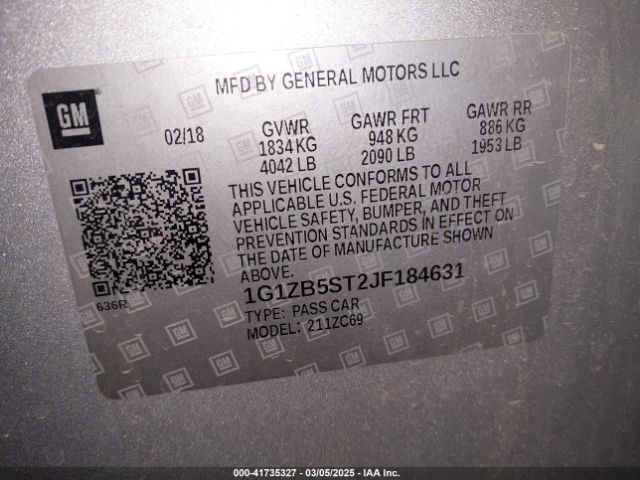 1G1ZB5ST2JF184631 Chevrolet Malibu 1ls