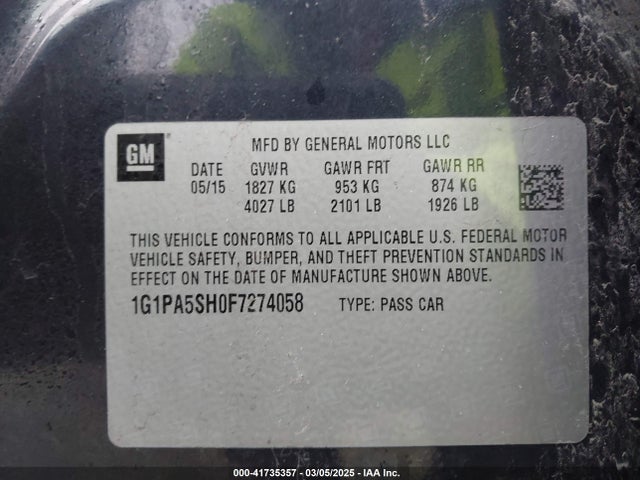 1G1PA5SH0F7274058 Chevrolet Cruze Ls Auto