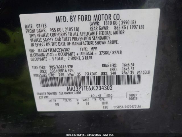 MAJ3P1TE6JC234302 Ford Ecosport Se