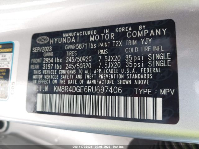 KM8R4DGE6RU697406 Hyundai Palisade Sel