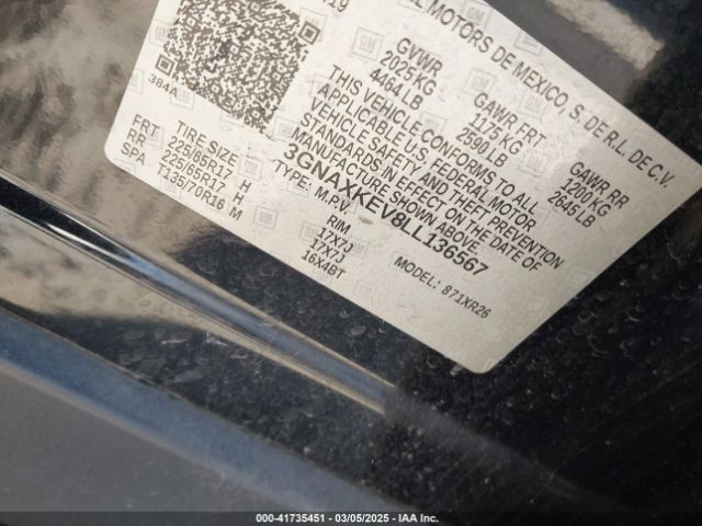 3GNAXKEV8LL136567 Chevrolet Equinox Fwd Lt 1.5l Turbo