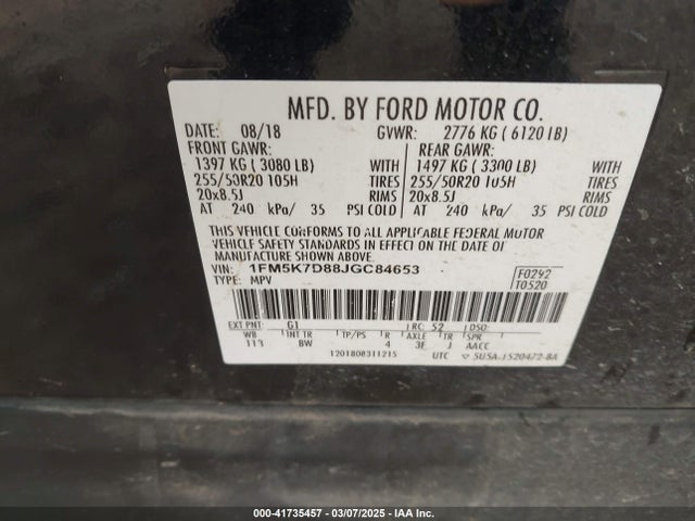 1FM5K7D88JGC84653 Ford EXPLORER XLT