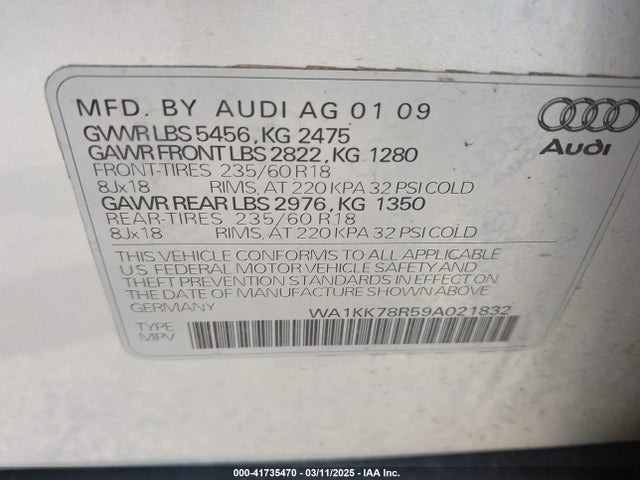 2009 AUDI Q5 WA1KK78R59A021832 Photo 8