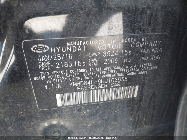 KMHD84LF8HU103555 Hyundai ELANTRA SE