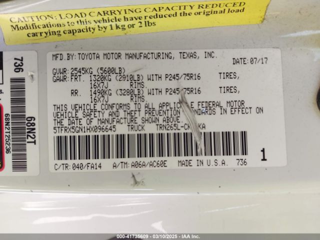 5TFRX5GN1HX096645 Toyota Tacoma Sr