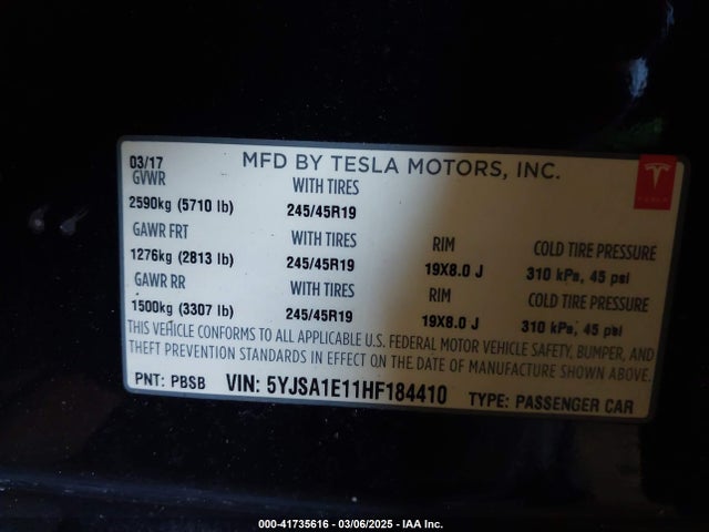 2017 TESLA MODEL S 5YJSA1E11HF184410 Photo 8