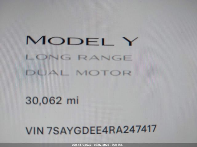 7SAYGDEE4RA247417 Tesla Model Y Long Range Dual Motor All-wheel Drive